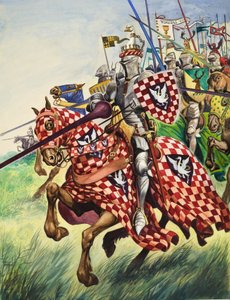 Chevaliers chargeant dans la bataille (gouache sur papier) - Peter Jackson