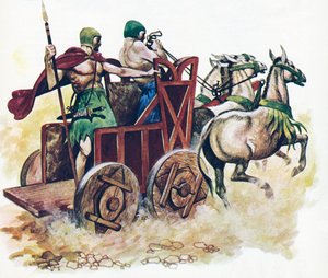 Char sumérien (lithographie en couleur)