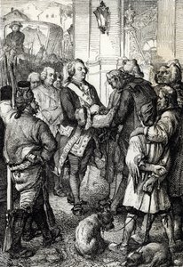 Révolution française : le roi Louis XVI reçoit du maire de Paris Jean-Sylvain Bailly la cocarde tricolore