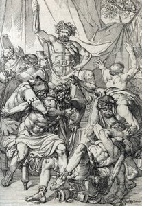Heptarchie : représentation du chef anglo-saxon Hengist tuant ses ennemis pour fonder le royaume de Kent, vers 461 - Peter Johann Nepomuck Geiger