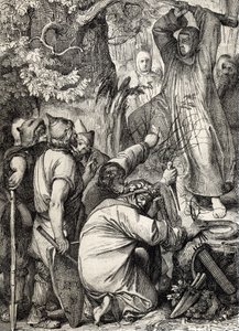 Représentation de Saint Boniface de Mayence abattant le chêne de Thor pour convaincre les druides qu