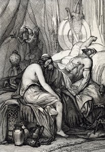 La mort du roi des Huns Attila (395-453) pendant son sommeil la nuit de son mariage avec la germaine Ildico, 453 - Peter Johann Nepomuck Geiger