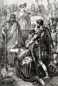 Guerre Vandale : La reddition du roi des Vandales Gélimer devant le général byzantin Bélisaire (500-565) en mars 534, Carthage, Afrique - Peter Johann Nepomuck Geiger