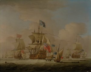 Navires de guerre britanniques et une goélette - Peter Monamy