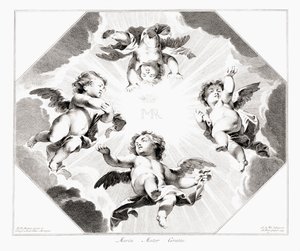 Quatre anges enfants célébrant la Vierge Marie - Peter Paul (after) Rubens