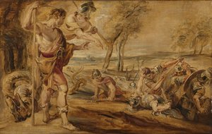 Cadmus, guidé par Minerve, observe les Spartoi se battre - Peter Paul Rubens (after)