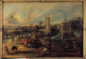 Un tournoi près des fosses du château de Steen (Moyen Âge). Peinture flamande par Pierre Paul (Pierre-Paul) Rubens (ou Peter Paul ou Petrus Paulus) (1577-1640)