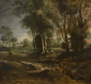 Paysage nocturne avec une charrette de fermier