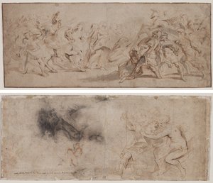 Réconciliation des Romains et des Sabines (recto) Vénus désarmant Mars, étude de draperie (verso)