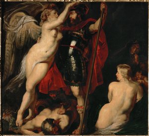 Le héros de la vertu, Mars, couronné par la déesse de la victoire (peinture sur toile) - Peter Paul Rubens