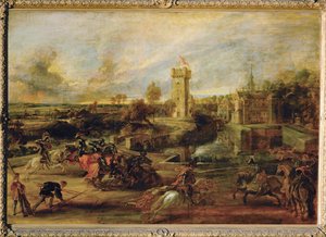 Tournoi près des douves du château de Steen (peinture sur bois) - Peter Paul Rubens