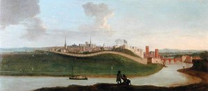 Vue de Chester, avec deux figures au bord de la rivière au premier plan