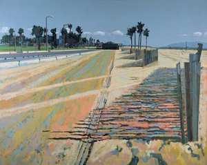 Clôture sur la plage, Santa Monica, États-Unis, 2002 (huile sur lin) - Peter Wilson