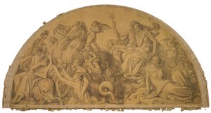 Die Wasserwelt lauscht dem Leierspiel des Arion, Bogenfeld. Karton zu den Deckenbildern der Münchner Glyptothek - Peter von Cornelius
