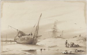 Navires sur la plage - Petrus Paulus Schiedges (I)