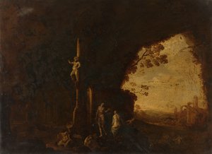 Nymphes dans une grotte avec des ruines antiques - Petrus van Hattich