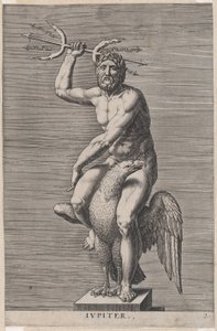 Planche 2 : Jupiter, statue du dieu nu assis sur un aigle, tenant un trident double, 1586