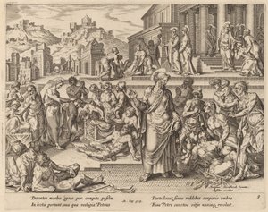 Saint Pierre guérissant les malades avec son ombre - Philip Galle after Maerten van Heemskerck