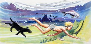 Nager avec les poissons, illustration tirée de "The Water Babies" de Charles Kingsley - Philip Mendoza