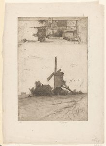 Moulin dans un paysage de prairie et vue sur la rue Ravenstein à Bruxelles - Philip Zilcken (signed by artist)