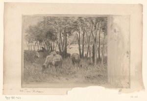 Troupeau de moutons et berger dans une prairie avec des arbres - Philip Zilcken (signed by artist)
