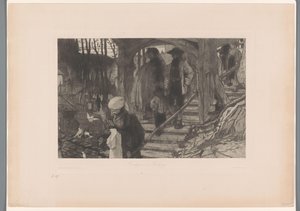 Familles descendant un escalier en bois - Philip Zilcken