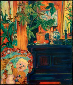 Intérieur avec enfant dans le berceau