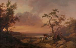 Paysage avec bétail et paysan