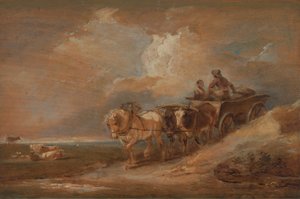 Paysage avec charrette à cheval et bœufs