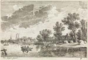 Paysage fluvial avec bateau à rames