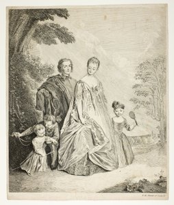 La promenade en famille, également appelée Philippe Mercier, sa première femme et famille