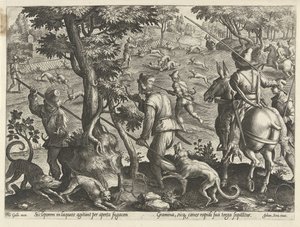 Chasse au lièvre (Jachttaferelen, In quibus omne genus venationis, aucupij, piscatusque) - Philips Galle