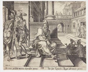 Mardochée entendant la trahison de Bigthan et Teresh - Philips Galle