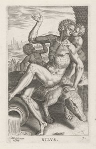 Dieu du fleuve Nilus (Nilvs) (Rivier- en zeegoden) (Semideorum Marinorum amnicorumque sigillariae imagines perelegantes) - Philips Galle