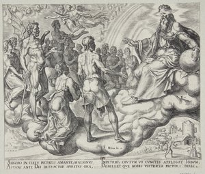 Les fils de Dieu, Satan parmi eux, se présentent devant le Seigneur - Philips Galle