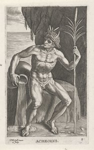 Dieu de la mer Achéloos (Rivier- en zeegoden) - Philips Galle