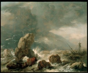Mer agitée avec trois navires en détresse - Philips Wouwerman