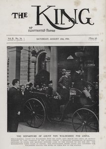 Le maréchal allemand Alfred von Waldersee partant de Berlin pour commander la force expéditionnaire internationale contre les Boxers en Chine, août 1900 - Photographer German
