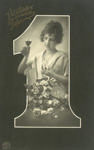 Carte de Nouvel An avec une fille portant un toast
