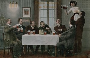 Carte postale de Allemands buvant de la bière et s