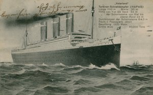 Le paquebot allemand, Vaterland. Carte postale envoyée en 1913.