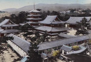 Japon, vers 1912 : Horyu-ji, le plus ancien temple bouddhiste du Japon, construit il y a environ 1300 ans, Yamato