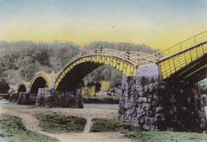 Japon, c.1912 : Kintaikyo, "Pont de la Ceinture de Damas", célèbre au Japon, province de Suwo