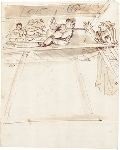 Caricature de Pier Francesco Mola interrompant Giovanni Battista Passeri peignant une décoration de plafond de Vénus allongée