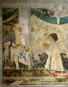 Portrait de Sigismondo Pandolfo Malatesta (1417-1468) en prière devant San Sigismondo. Fresque de Pietro di Benedetto dei Franceschi dit Piero della Francesca (1422-1492) - Piero della Francesca