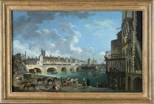 Vue du quai de Gesvres au moment de la démolition des maisons du pont au Change, vers 1788