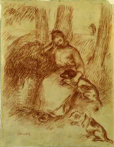 Fille paysanne avec chien - Pierre-Auguste Renoir