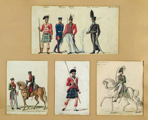 Les uniformes des soldats écossais et des officiers prussiens, anglais, hanovriens et russes en 1814 - Pierre Antoine Lesueur