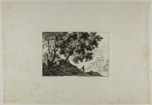 Paysage avec un homme portant un bâton