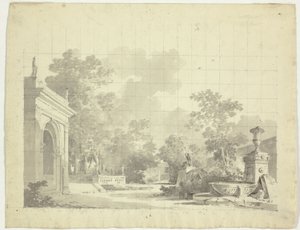 Vue du parc de Versailles : Entrée voûtée d